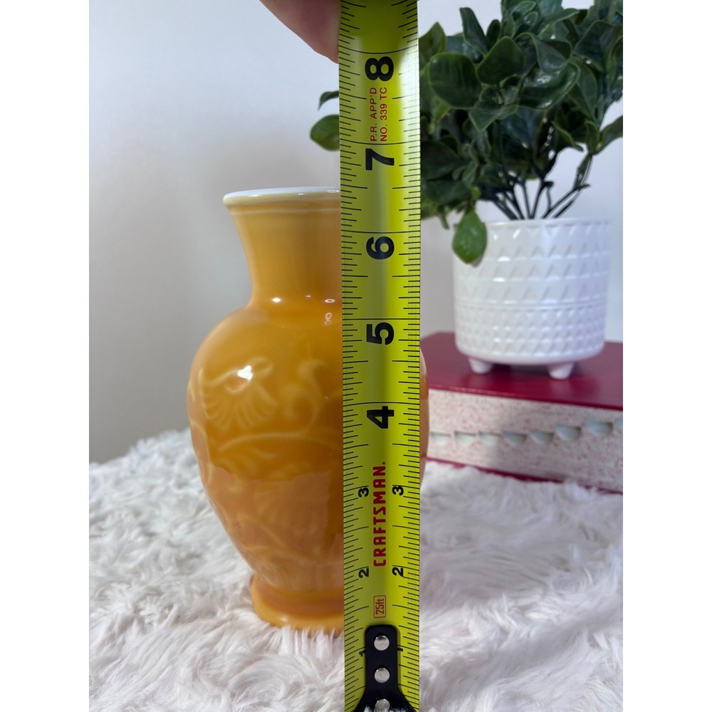 Vintage Avon Amber Slag Glass Vase Spring Bouquet Floral Embossed Milk Glass - Picture 5 of 6